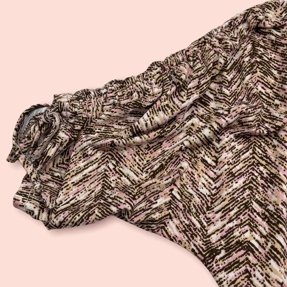 ELLEN TRACY|Boat Neck Herringbone print 3/4 sleeve midi dress w/ruch/tie sleeves - Picture 10 of 14
